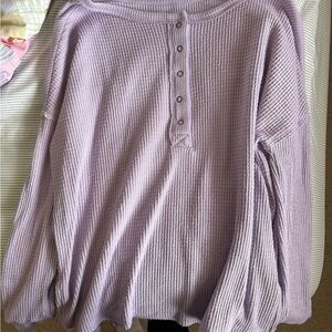 SO Lavender Henley Waffle Long-Sleeve Top